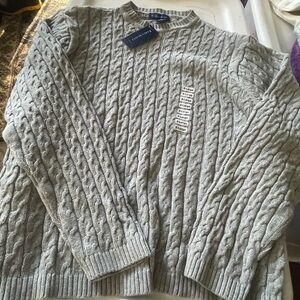 Karen Scott Heather Gray Cable Knit Crewneck Sweater